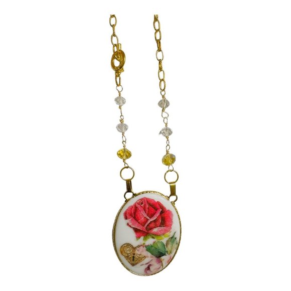 Vintage Ceramic Artisan Pendant Hand Wrapped Sterling Wire & Multifaceted Beads - Picture 7 of 13